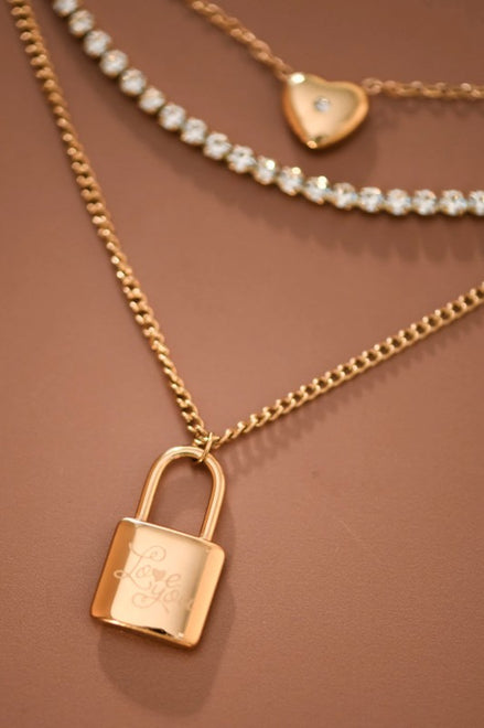 Multi Layer Lock Pendant Necklace