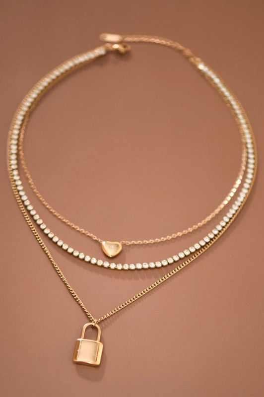 Multi Layer Lock Pendant Necklace