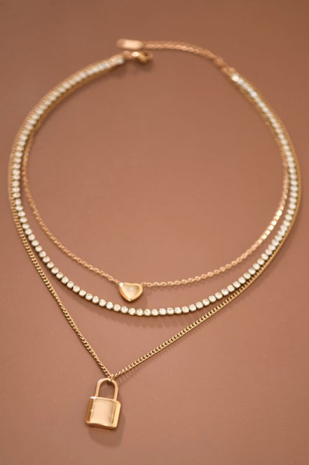 Multi Layer Lock Pendant Necklace
