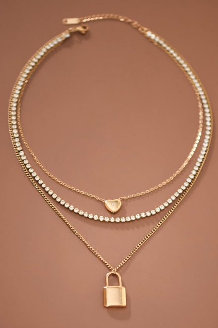 Multi Layer Lock Pendant Necklace