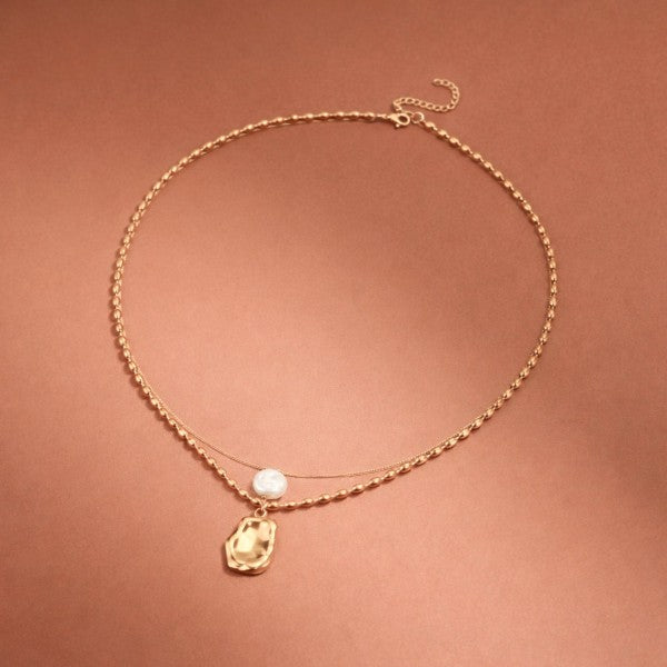 Pearl Gold Pendant Double Layer Necklace