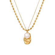 Pearl Gold Pendant Double Layer Necklace
