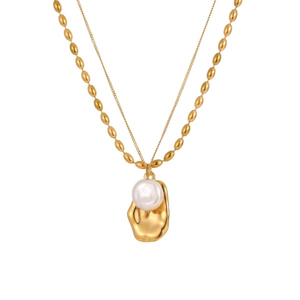 Pearl Gold Pendant Double Layer Necklace