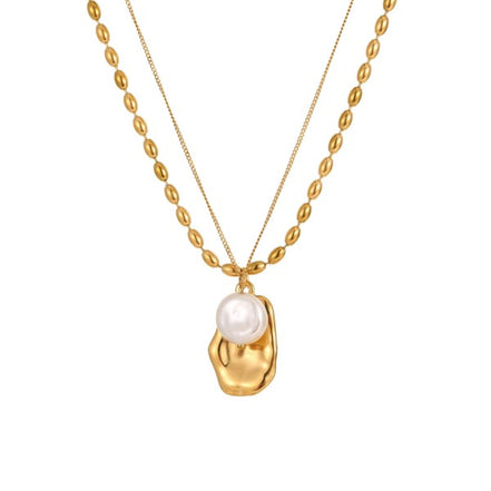 Pearl Gold Pendant Double Layer Necklace