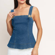 Medium Indigo Button Detail Denim Top
