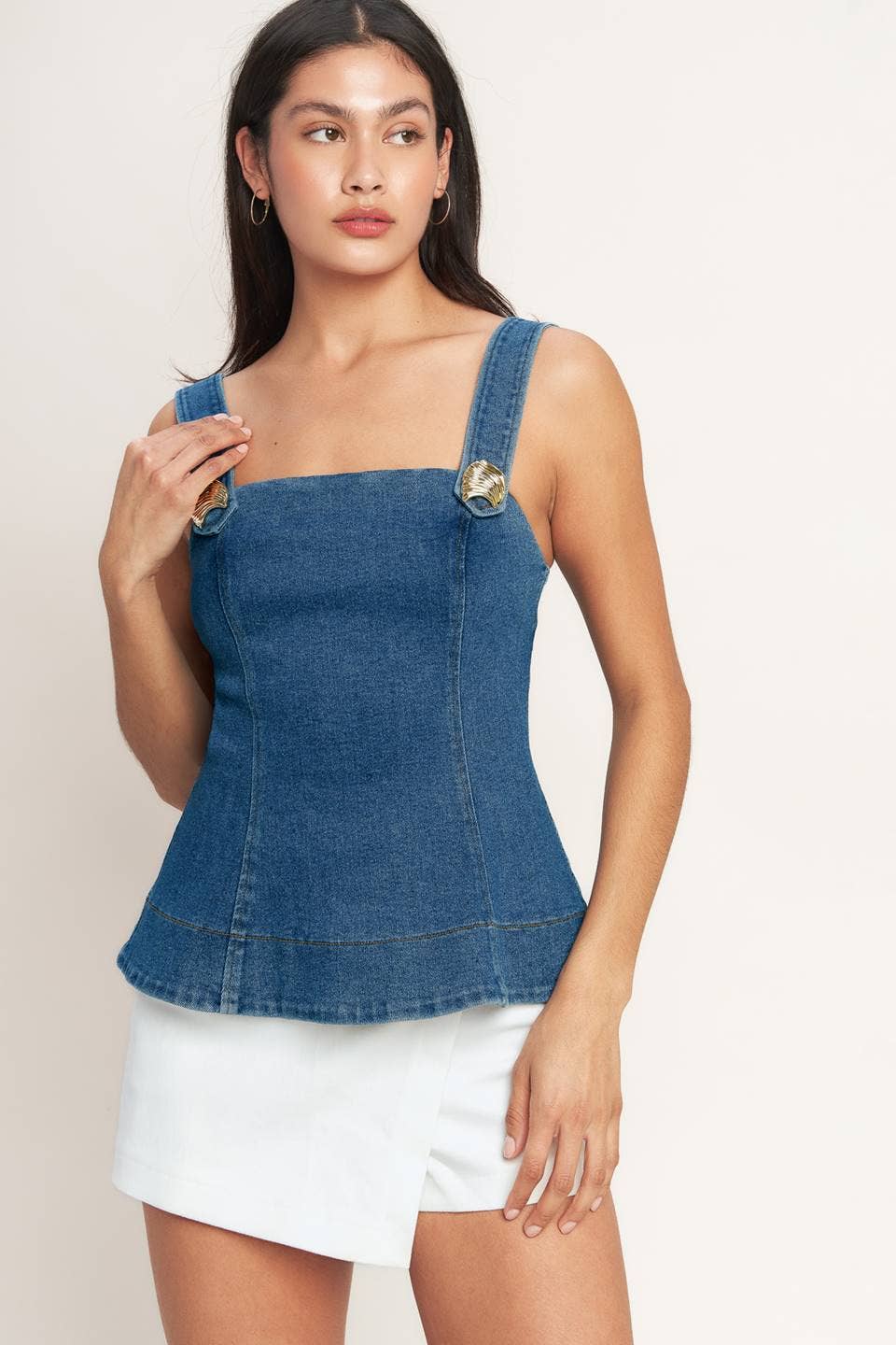 Medium Indigo Button Detail Denim Top