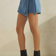 Denim Wrap Skirt With Braided Detail