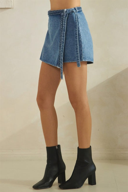 Denim Wrap Skirt With Braided Detail