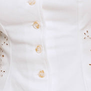 White Embroidered Eyelet Sweetheart Button Down Top