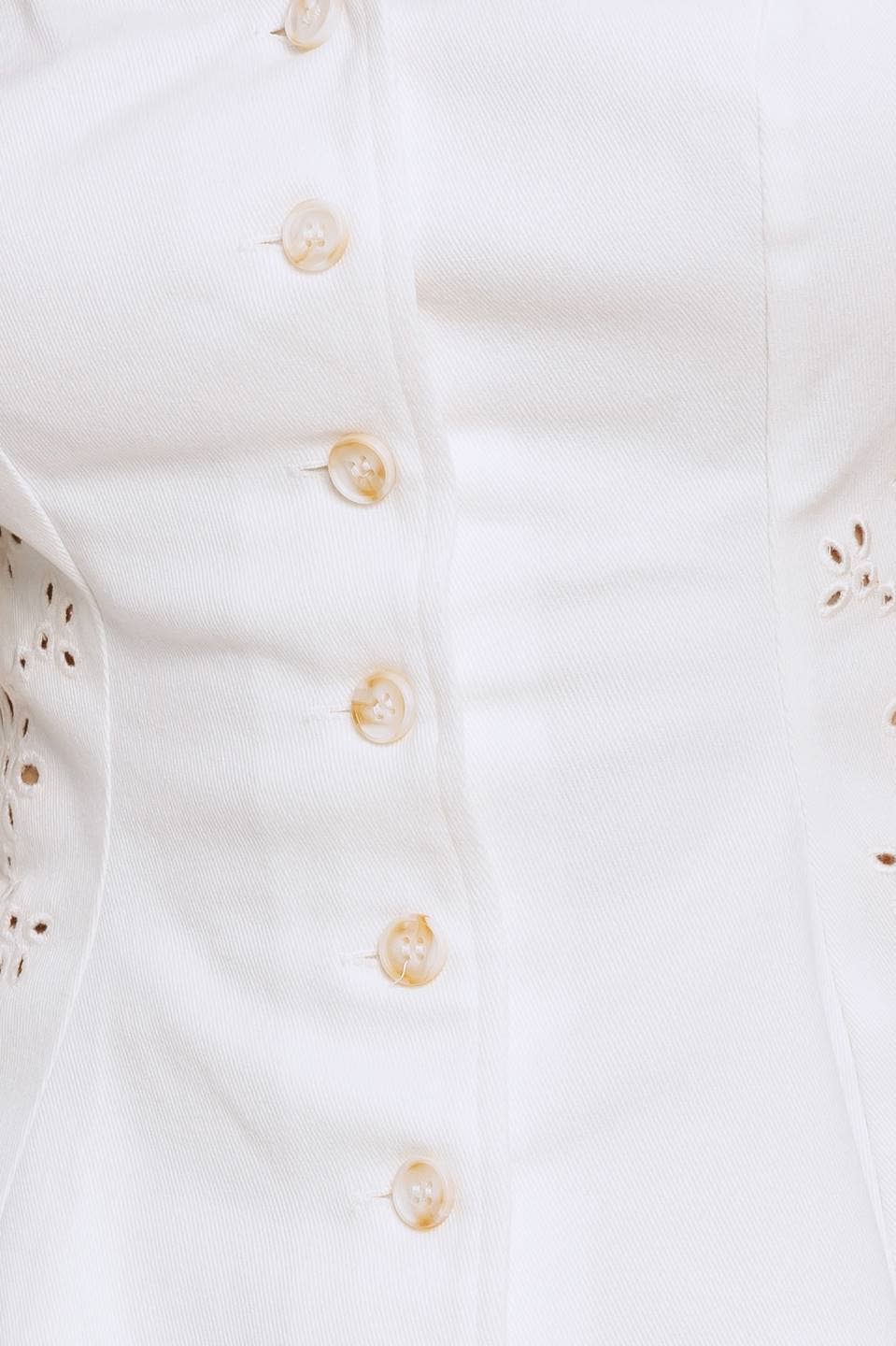 White Embroidered Eyelet Sweetheart Button Down Top