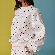 White/Black Polka Dot Fleece Sweatshirt