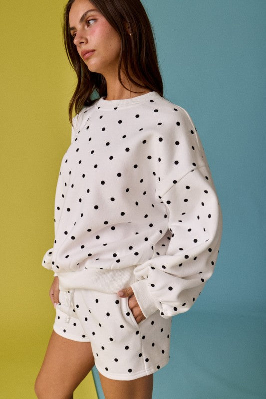 White/Black Polka Dot Fleece Sweatshirt
