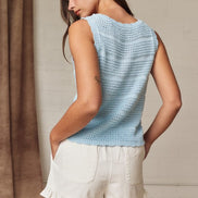 Crochet Knit Scoop Neck Button Down Top