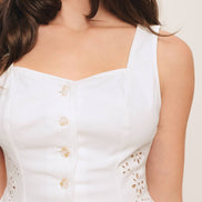 White Embroidered Eyelet Sweetheart Button Down Top