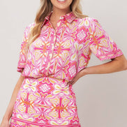Pink Abstract Print Woven Skort