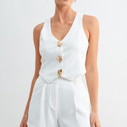 Shell Button Vest Short Set