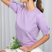 Bow Design Puff Sleeve Crew Neck Knitted Sweater Top
