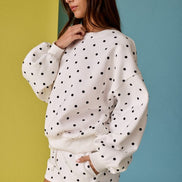 White/Black Polka Dot Fleece Sweatshirt