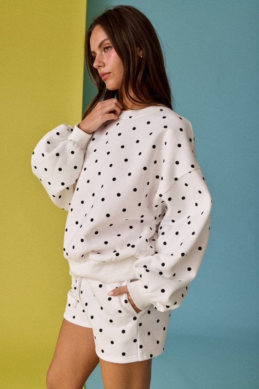 White/Black Polka Dot Fleece Sweatshirt
