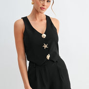 Shell Button Vest Short Set