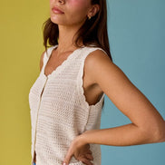 Crochet Knit Scoop Neck Button Down Top
