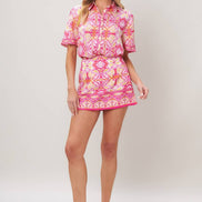 Pink Abstract Print Woven Skort