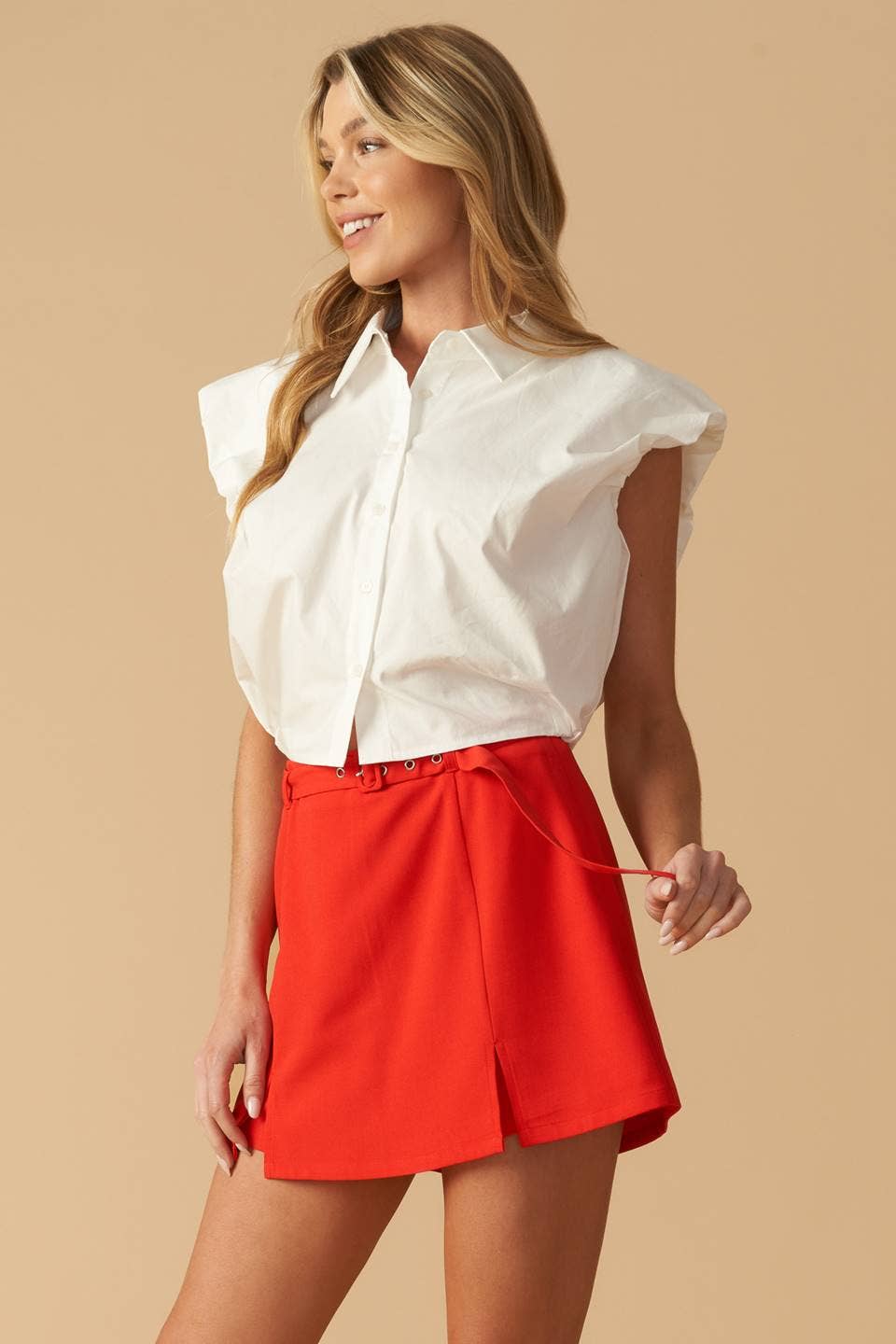 Red Woven Belt Skort