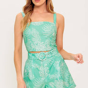 Vacay Mint Palm Printed Woven Top and Short Set