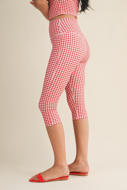 Red Gingham Capri Leggings