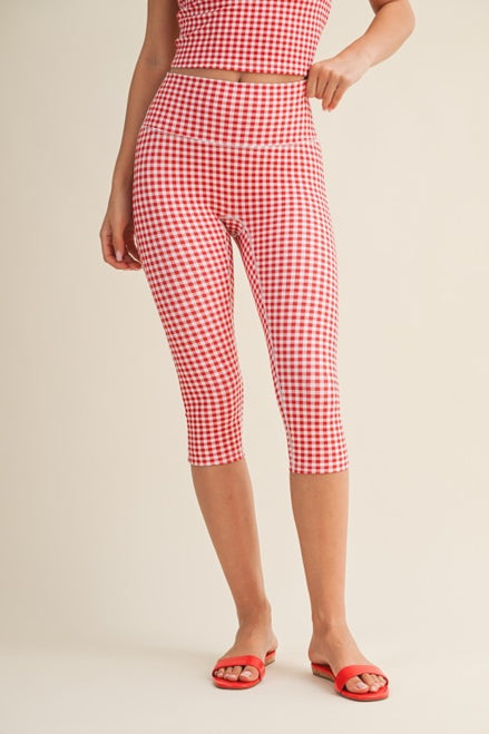Red Gingham Capri Leggings