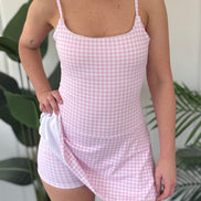 Pink Gingham Lace Trim Ruffle Mini Dress