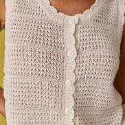 Crochet Knit Scoop Neck Button Down Top