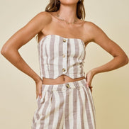 Mocha/Ivory Striped Bandeau Top & Wide-Leg Pant Set