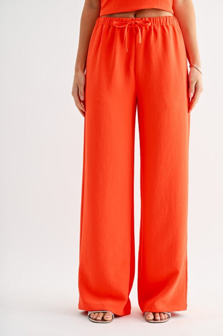 Smocked Halter Top and Relaxed Tie-waist Wide Leg Pants Set