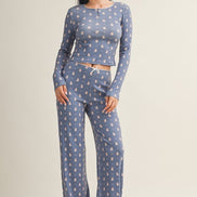 Crewneck Teddy Bear Print Pointelle Lounge Set