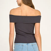 Charcoal Soft Rib Off Shoulder Top