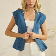Button Down Peplum Denim Vest Top
