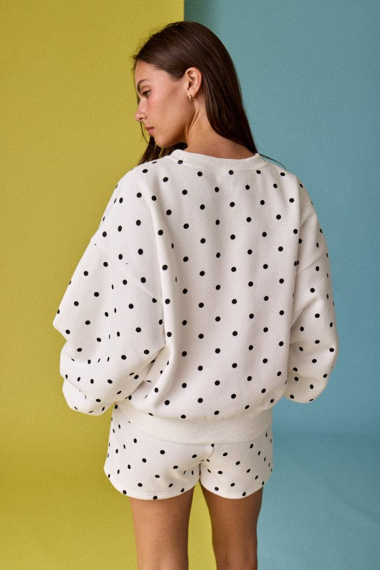 White/Black Polka Dot Fleece Shorts