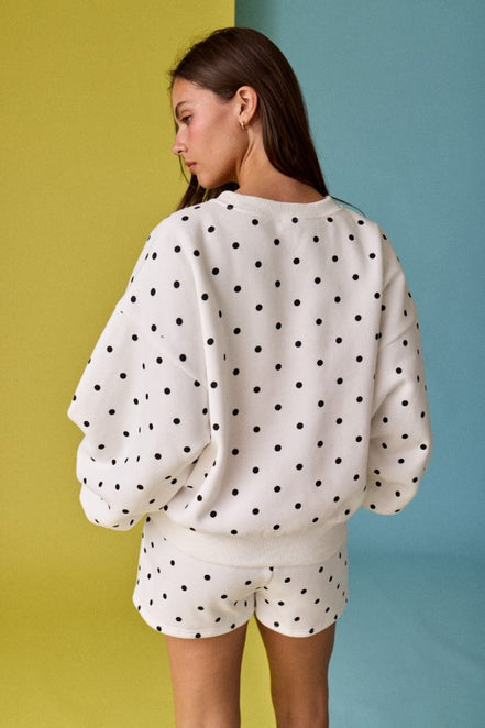 White/Black Polka Dot Fleece Shorts