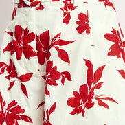 Red/Cream Floral Printed Short with Scalloped Edge
