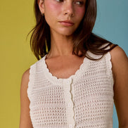 Crochet Knit Scoop Neck Button Down Top
