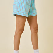 Blue Striped Square Neck Peplum Cami Top and Shorts Set