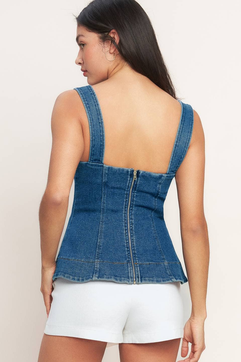 Medium Indigo Button Detail Denim Top