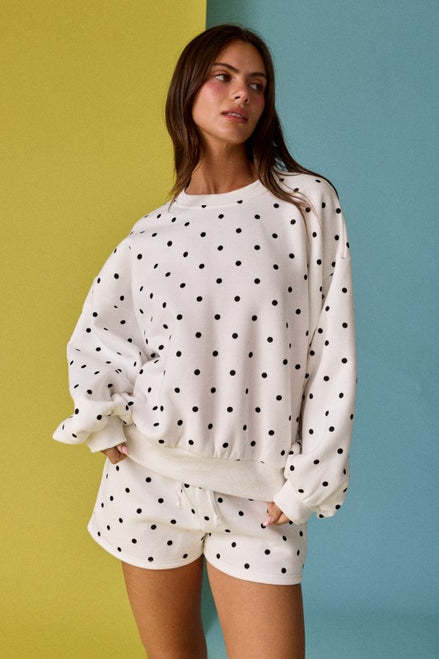 White/Black Polka Dot Fleece Sweatshirt