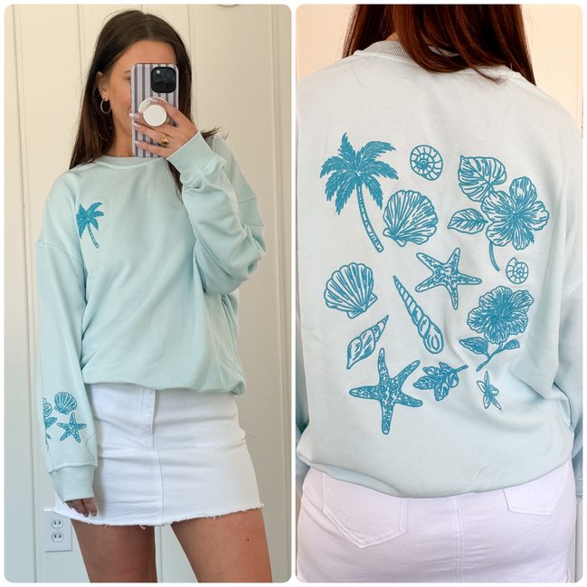 Blue Coastal Embo Crew Neck Oversized Sweatshirt
