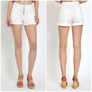 RISEN White High Rise Button Fly Turn Back Cuff Shorts