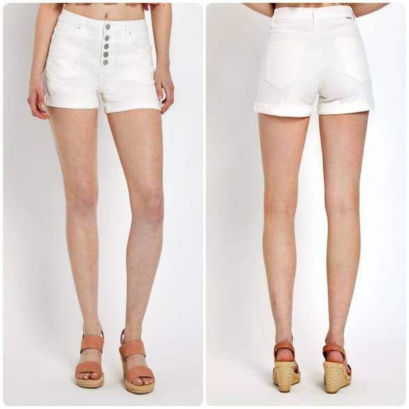 RISEN White High Rise Button Fly Turn Back Cuff Shorts