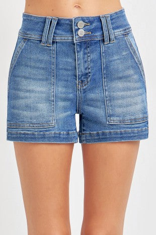 RISEN High Rise Patched Front Pocket Shorts