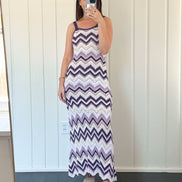 Ripple Knit Beach Dress with Wavy Color Pattern
