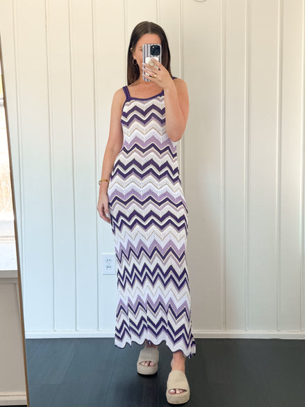 Ripple Knit Beach Dress with Wavy Color Pattern